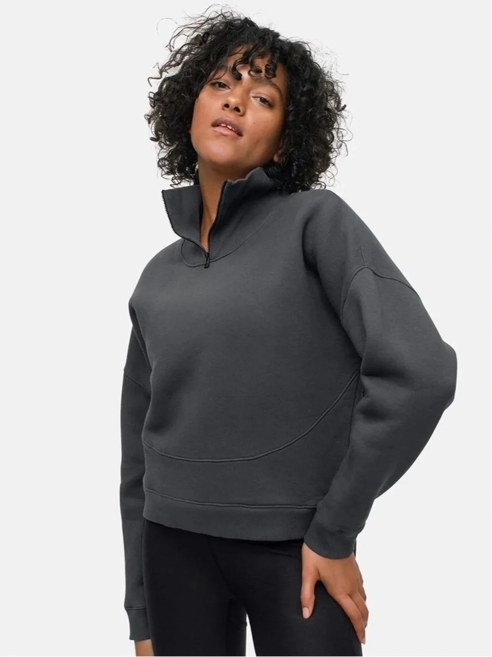 Outdoor Voices Dark Gray Long Sleeve Nimbus 1/4 Zip Pullover Sweatshirt Large